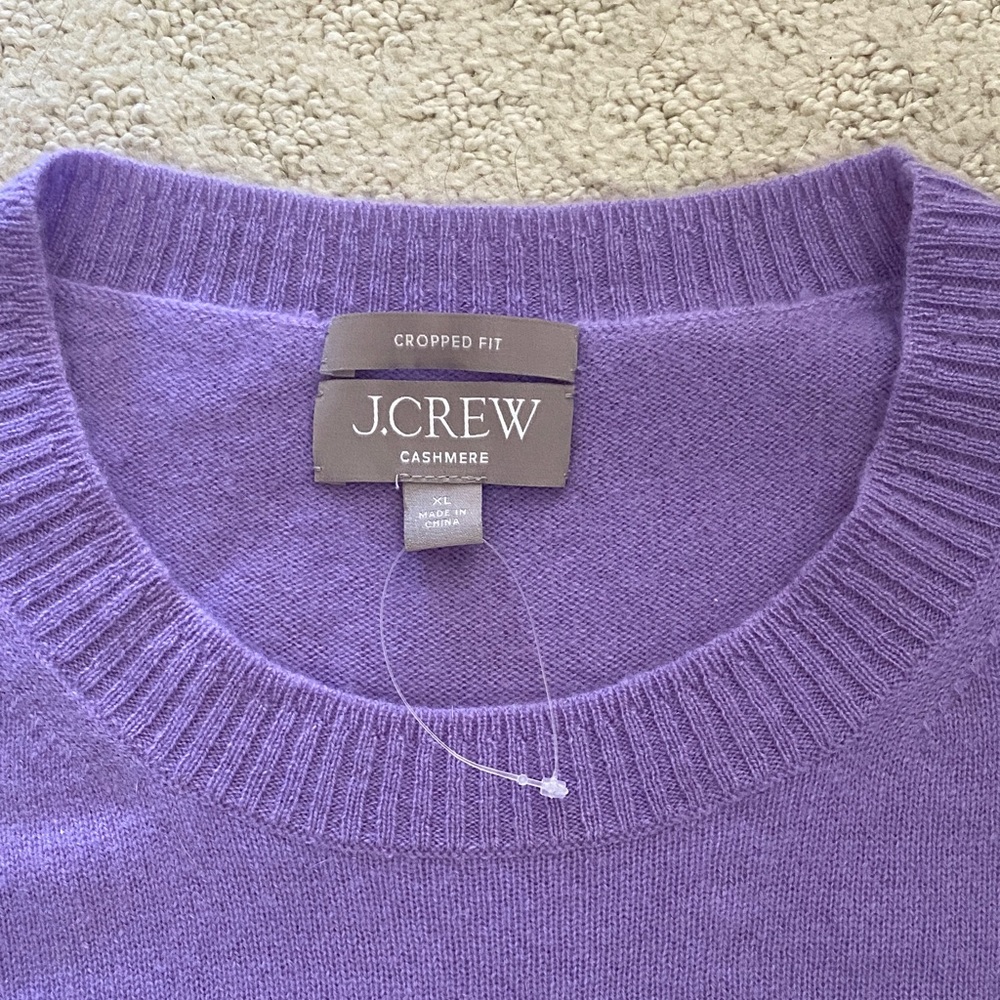 J. Crew Women's Lavender 100% cashmere cropped Crew Neck Sweater NWOT size XL - Picture 2 of 4